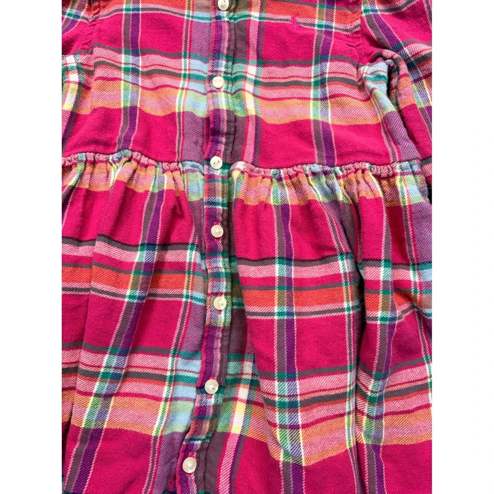 Ralph Lauren Toddler Girls Pink Plaid Flannel Button Down Shirt Dress 24M